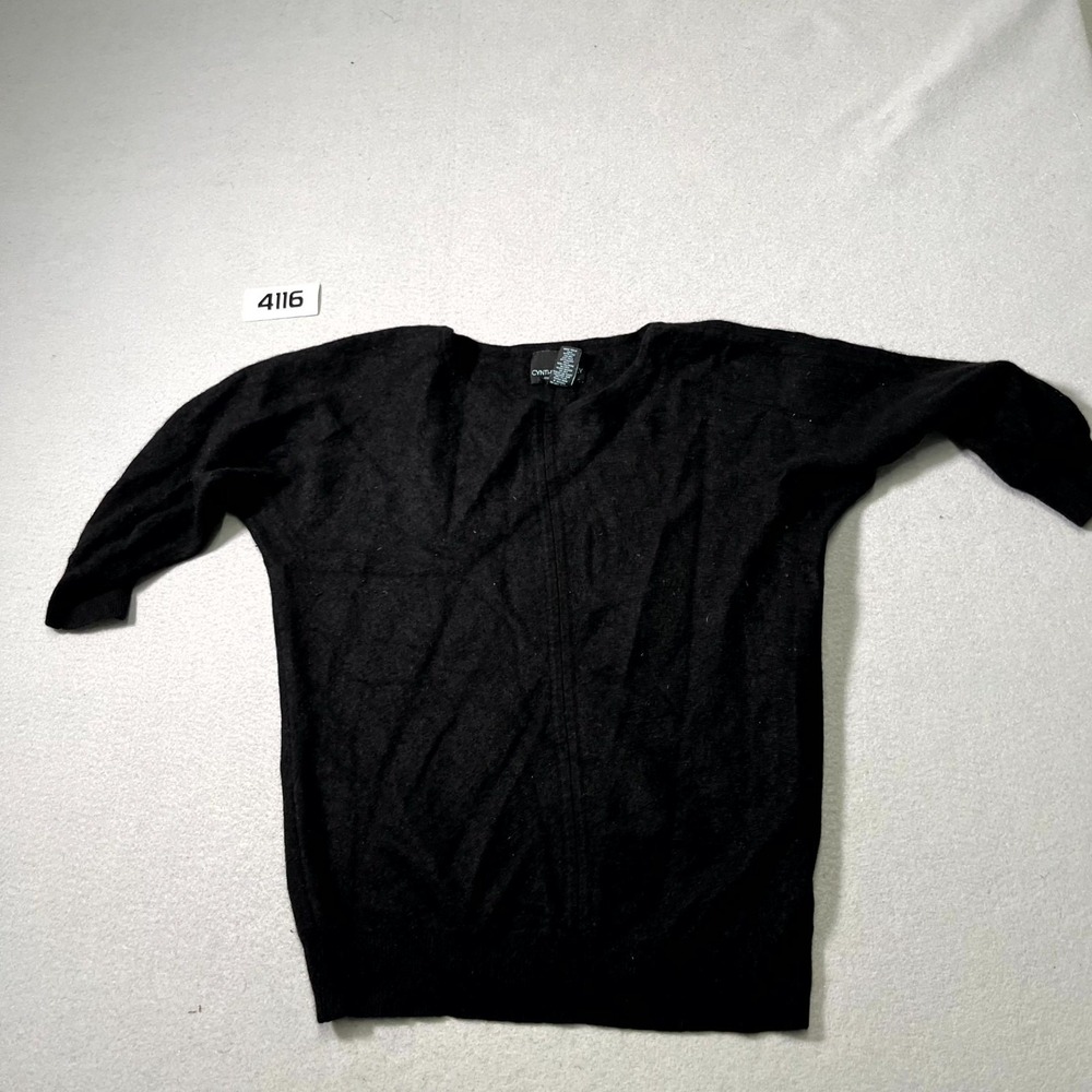 Cynthia Rowley Sweater Womens Large Black Cashmere Tight Knit Ribbed Crew Neck‎